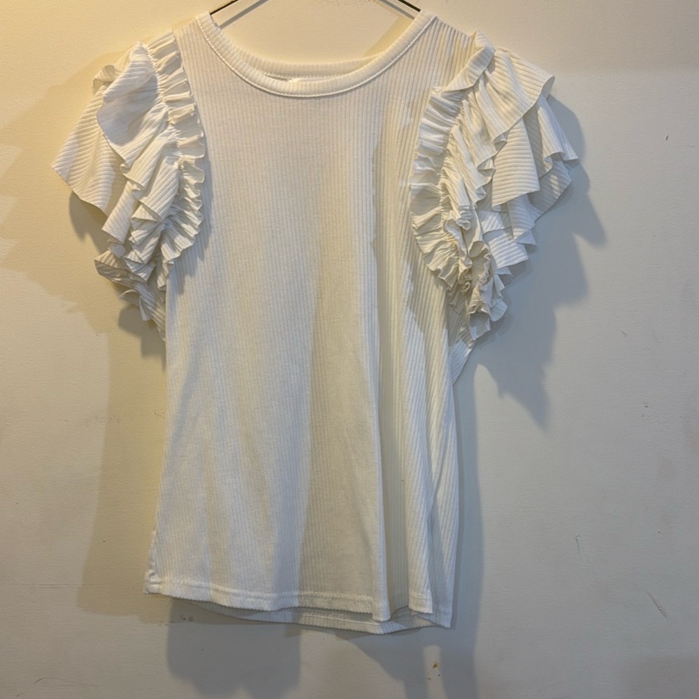 White Ruffled Sleeve Women's Top